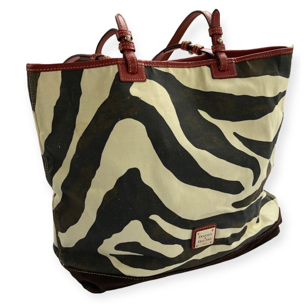 Dooney & Bourke Zebra Skin Print Leather Trim Tote Satchel Shoulder Bag COA